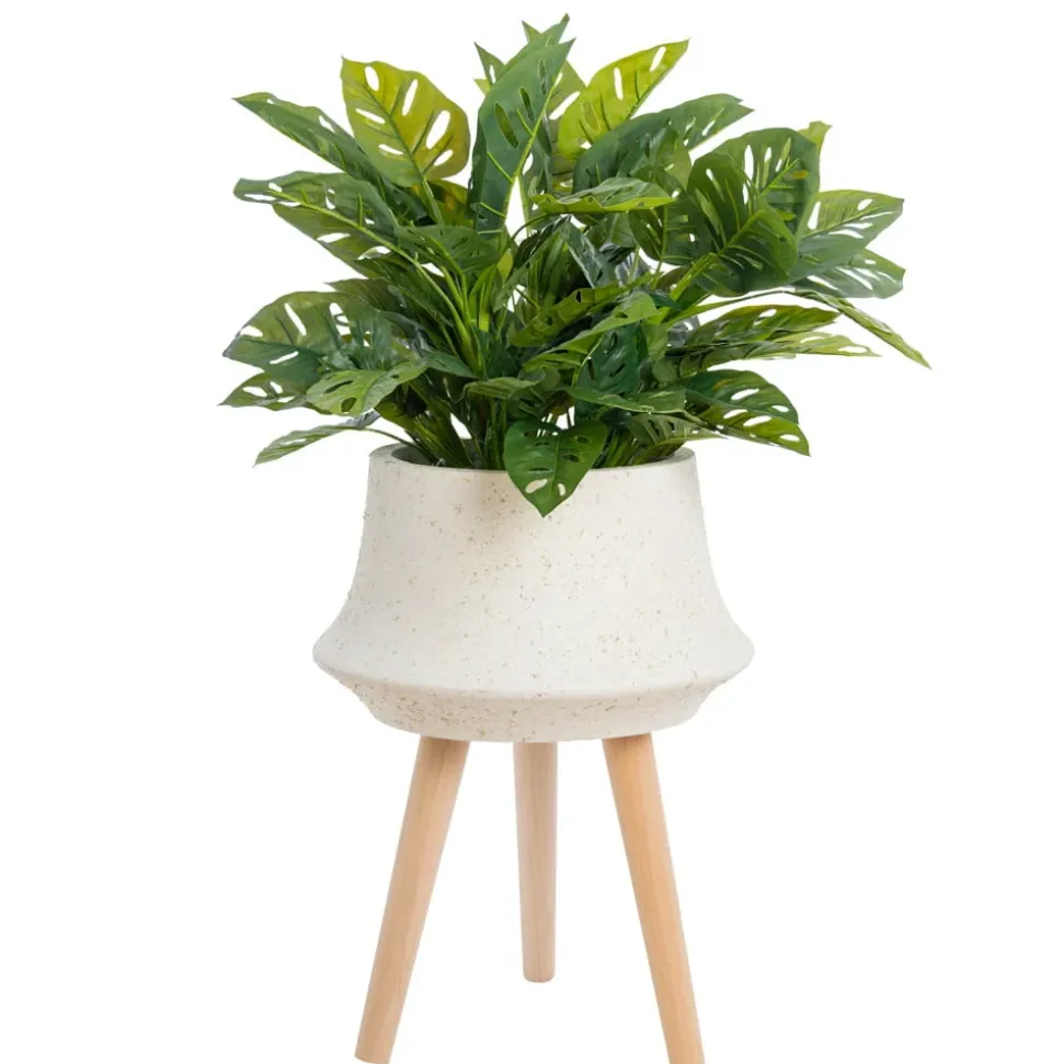 Monstera artificiel en pot terrazzo sur pied, 37 x 20″