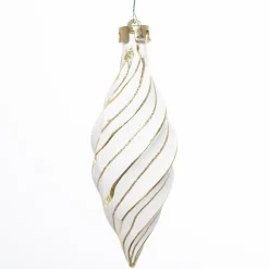 Ornements de Noël allongés blancs et dorés, 7″