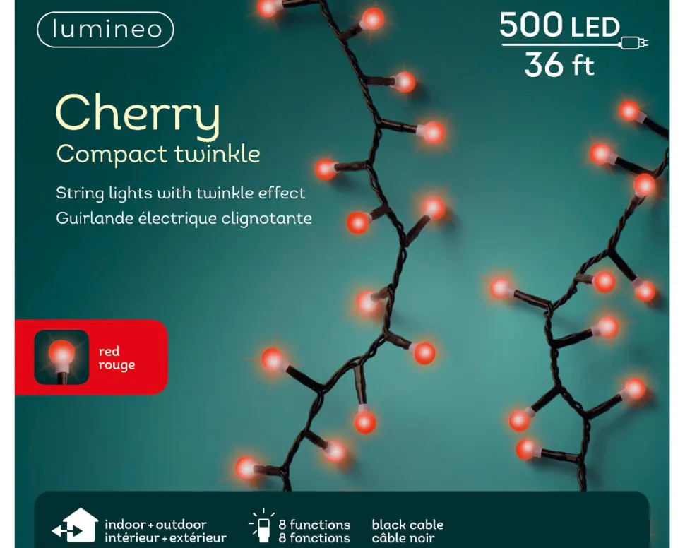 Outdoor 500 red twinkling LED string on black wire, 36′