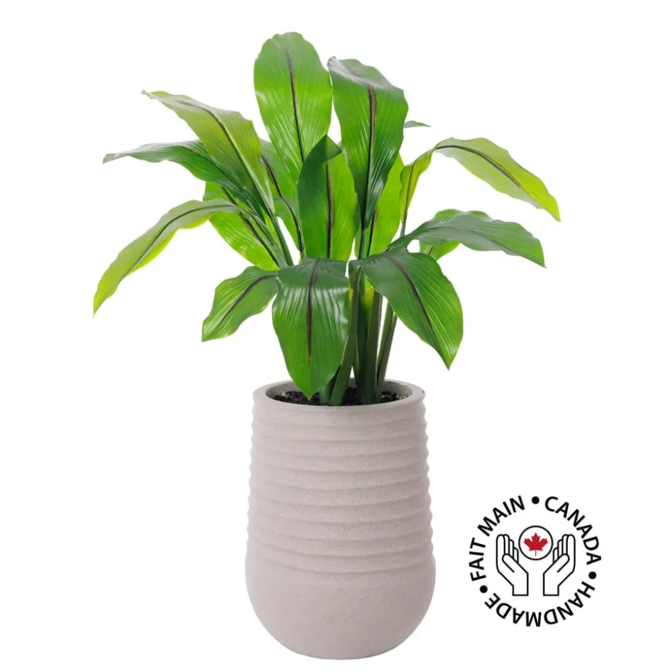 Outdoor artificial curcuma in a grey terrazzo beige pot, 30 x 16"