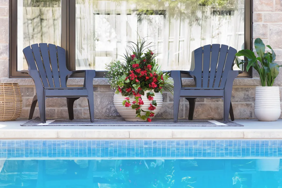 Outdoor artificial curcuma in a grey terrazzo beige pot, 30 x 16"