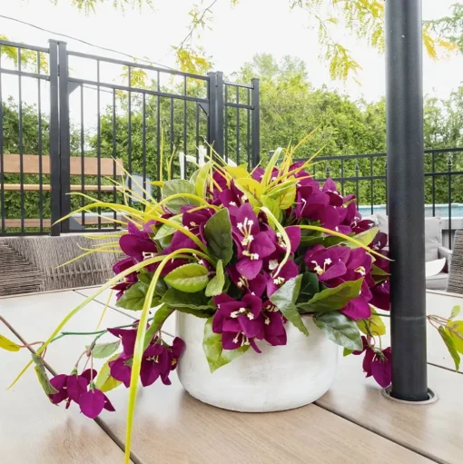 Outdoor artificial purple bougainvillea flower centerpiece, 12 x 12"