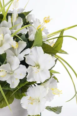 Outdoor artificial white hibiscus flower centerpiece, 14 x 14