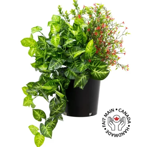 Outdoor potted red flower arrangement, 20 x 20"