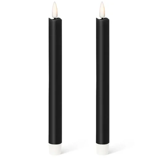 Pack of 2 black LED wax taper candles, 9,5 x 1"
