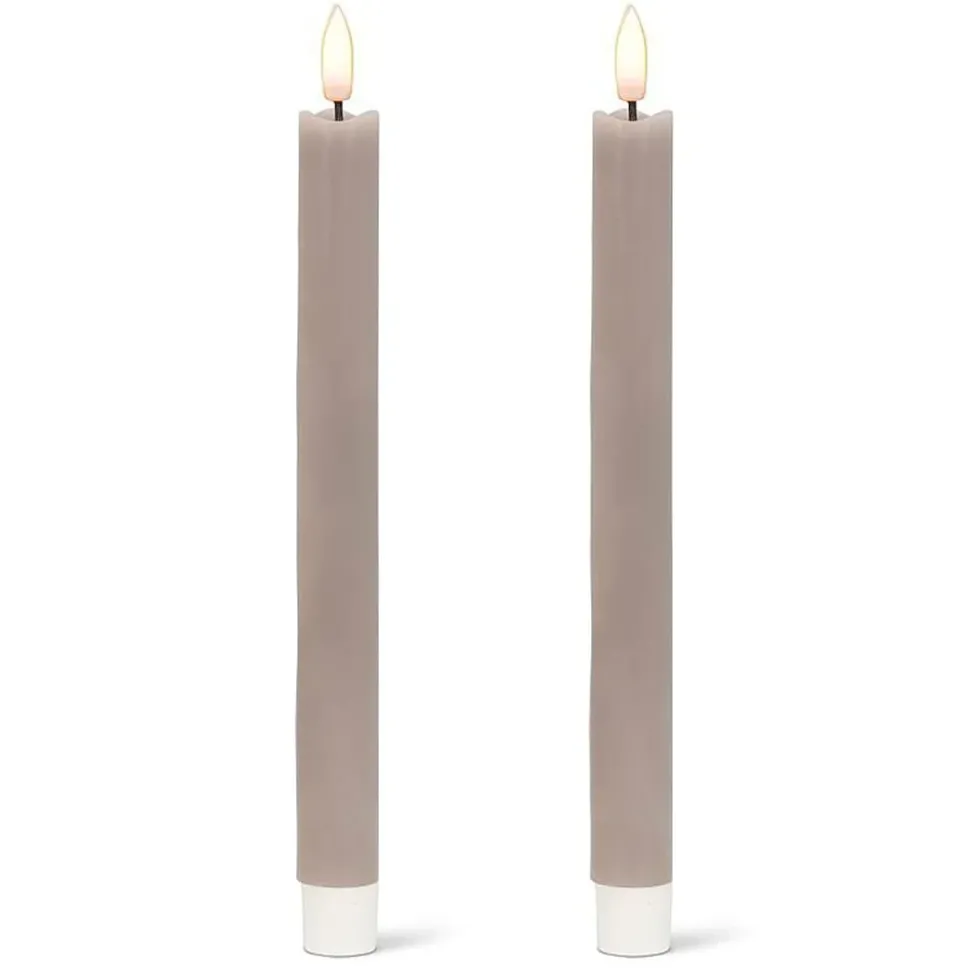 Pack of 2 grey LED wax taper candles, 9,5 x 1"
