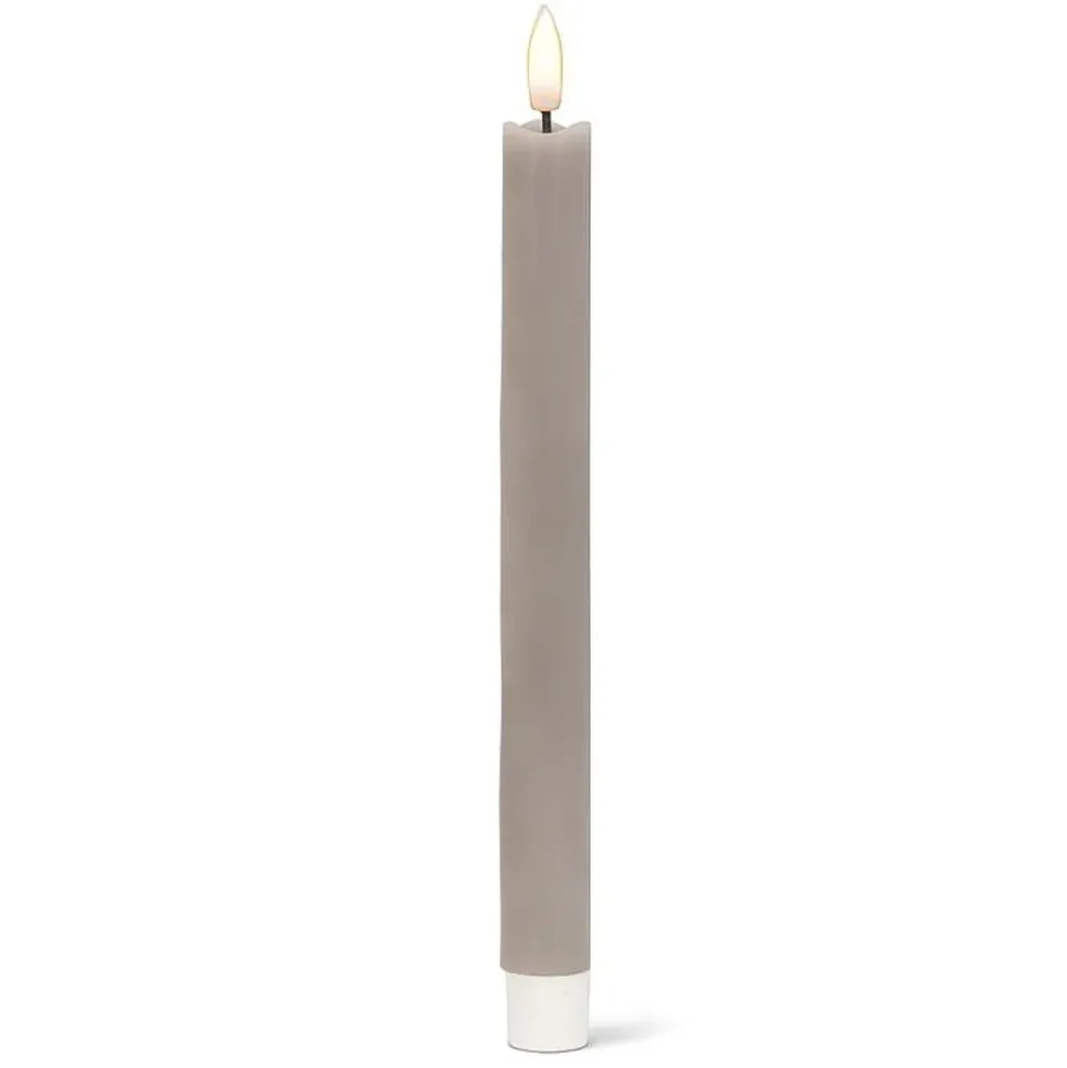 Pack of 2 grey LED wax taper candles, 9,5 x 1"