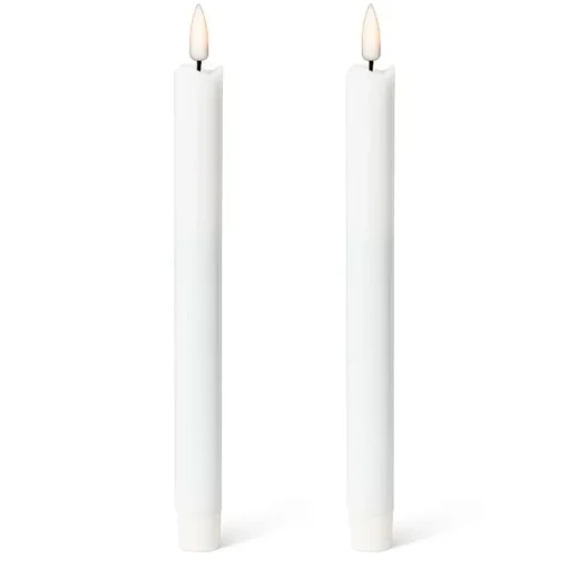 Pack of 2 white LED wax taper candles, 9,5 x 1"