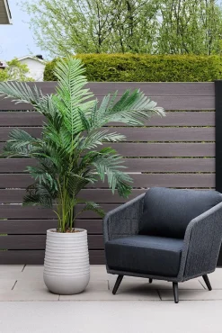 Palmier artificiel extérieur en pot beige fini terrazzo gris, 72″