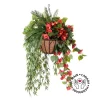 Panier suspendu artificiel de cycas et hibiscus rouge, 36 x 22″
