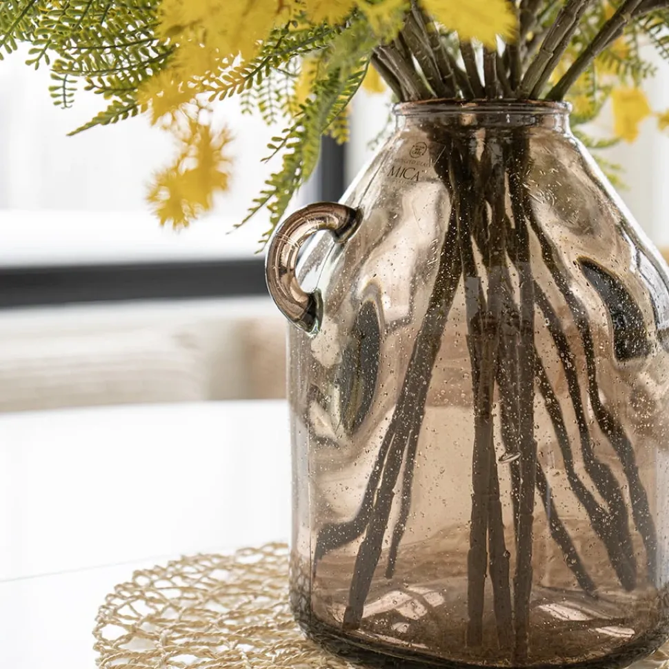 Petit vase de table en verre recyclé taupe, 10 x 8,5″