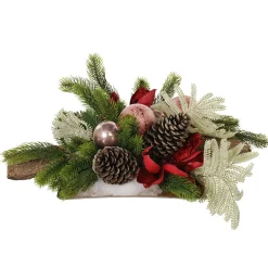 Pine decorated Christmas centerpice, 8 x 18″