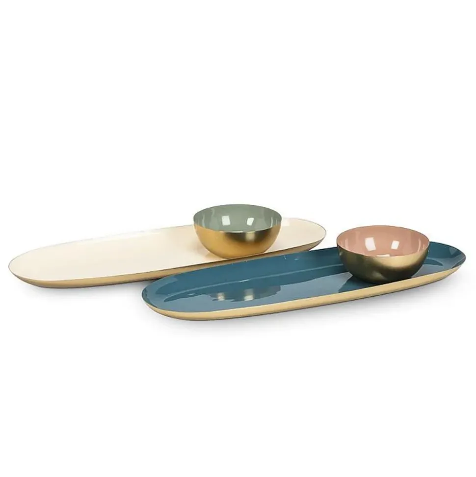 Plateau décoratif or avec intérieur bleu ou crème, 5 x 15″