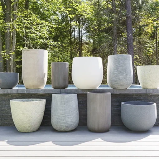 Pot rond extérieur gris en plastique