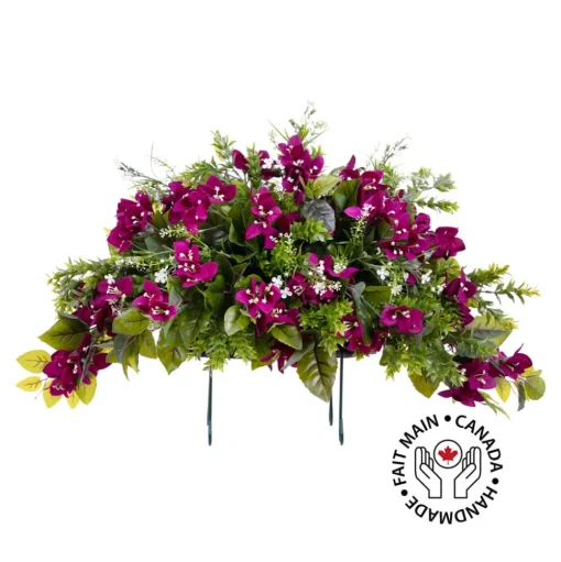Purple bougainvillea funeral arrangement for grave, 16 x 26″