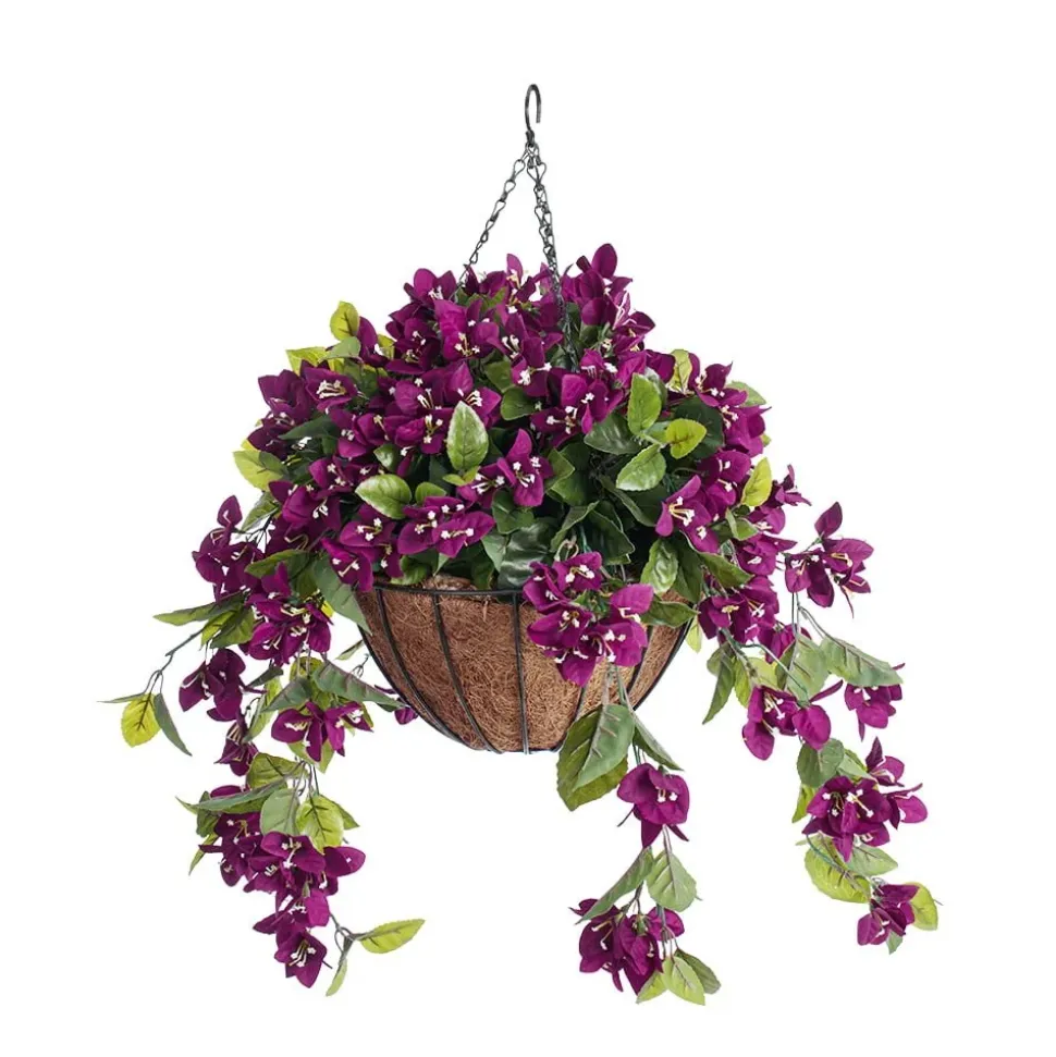 Purple bougainvillea outdoor hanging flower basket, 24 x 22″