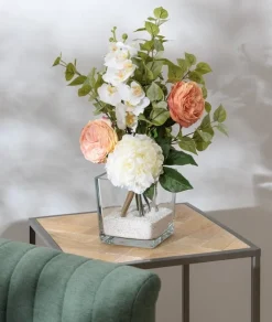 Real-touch artificial light coral rose, 22″