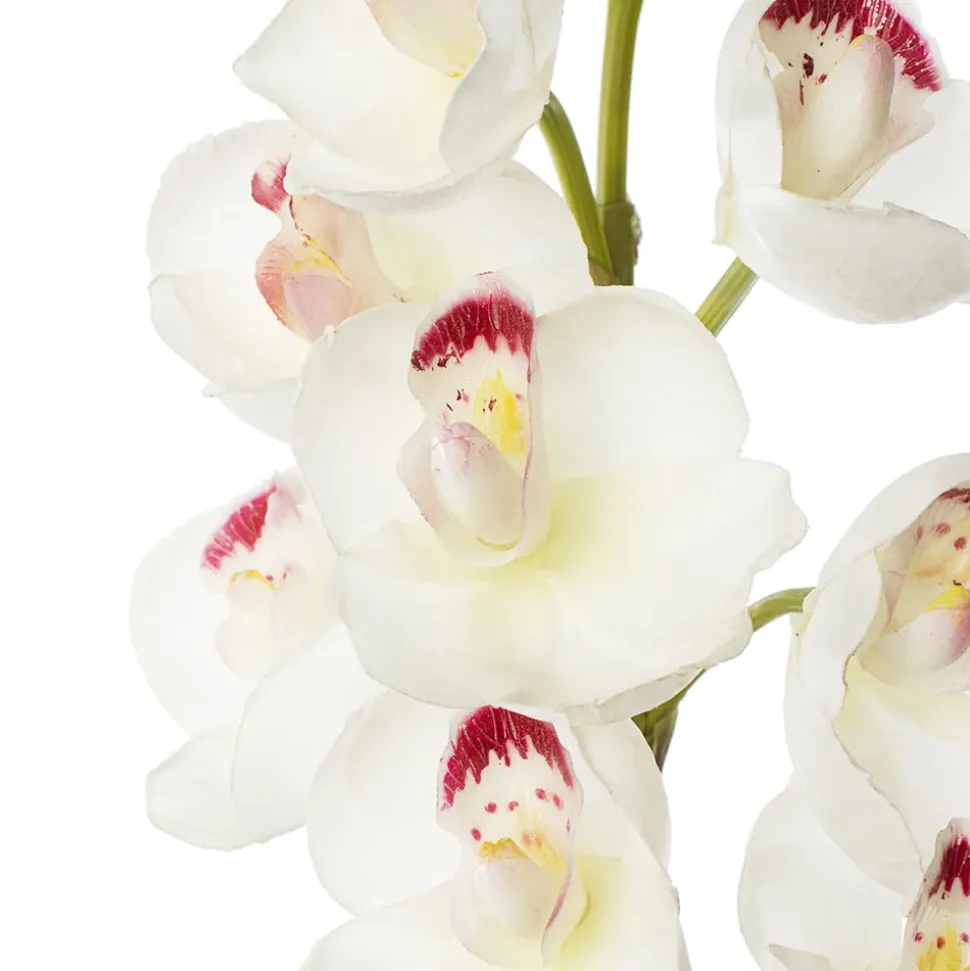 Real-touch artificial white cymbidium orchid, 23″