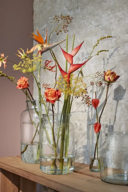 Recycled glass vase with narrow opening