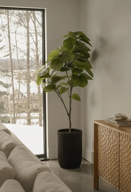 Ribbed black fiber cement pot