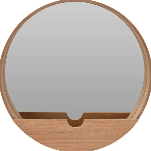 Round wooden mirror with storage, 13,5"