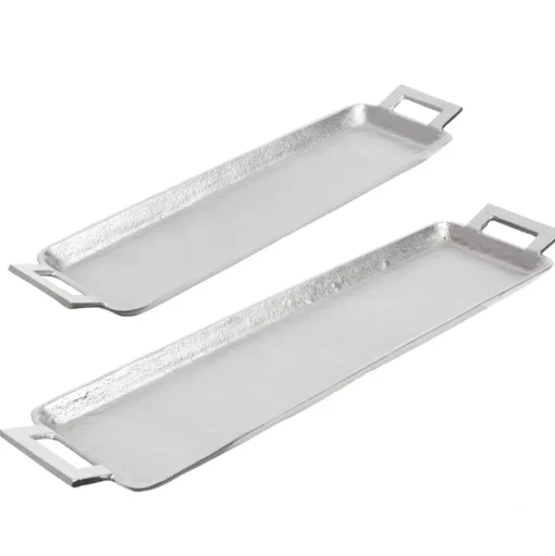 Silver aluminium tray with handles