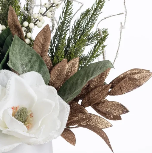 Small white magnolia winter arrangement, 18 x 16"