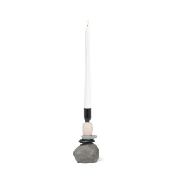 Stacked stone taper candle holder, 7,5"