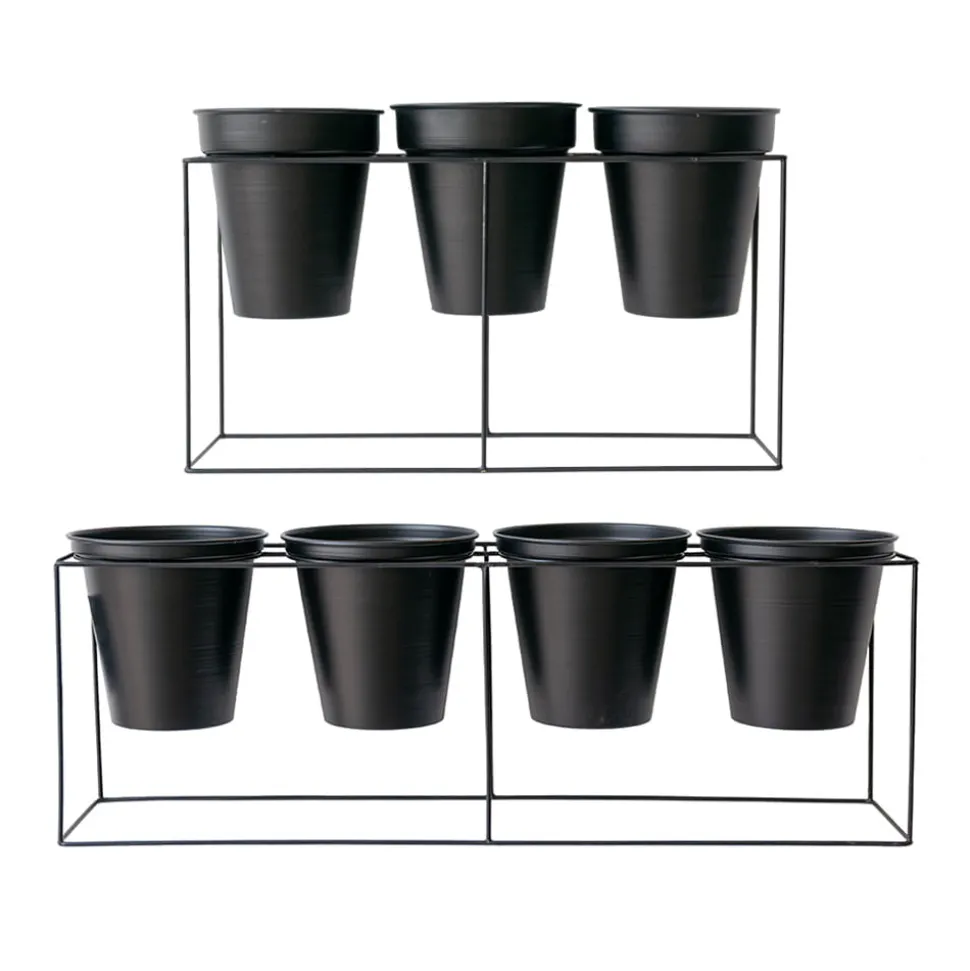 Support à pots de fleurs en métal noir