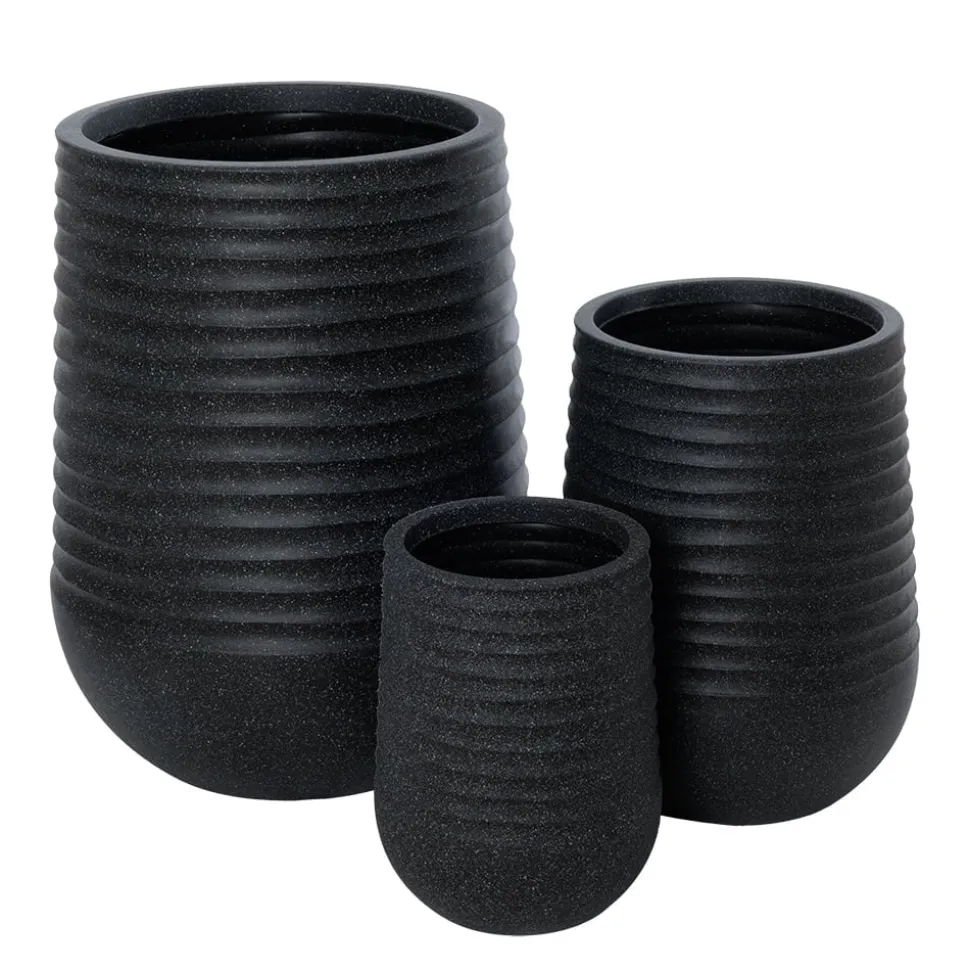 Tall textured black recycled polypropylene planter