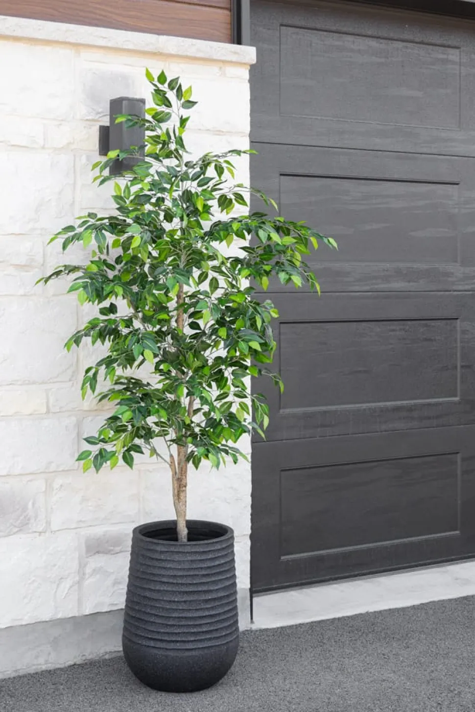 Tall textured black recycled polypropylene planter