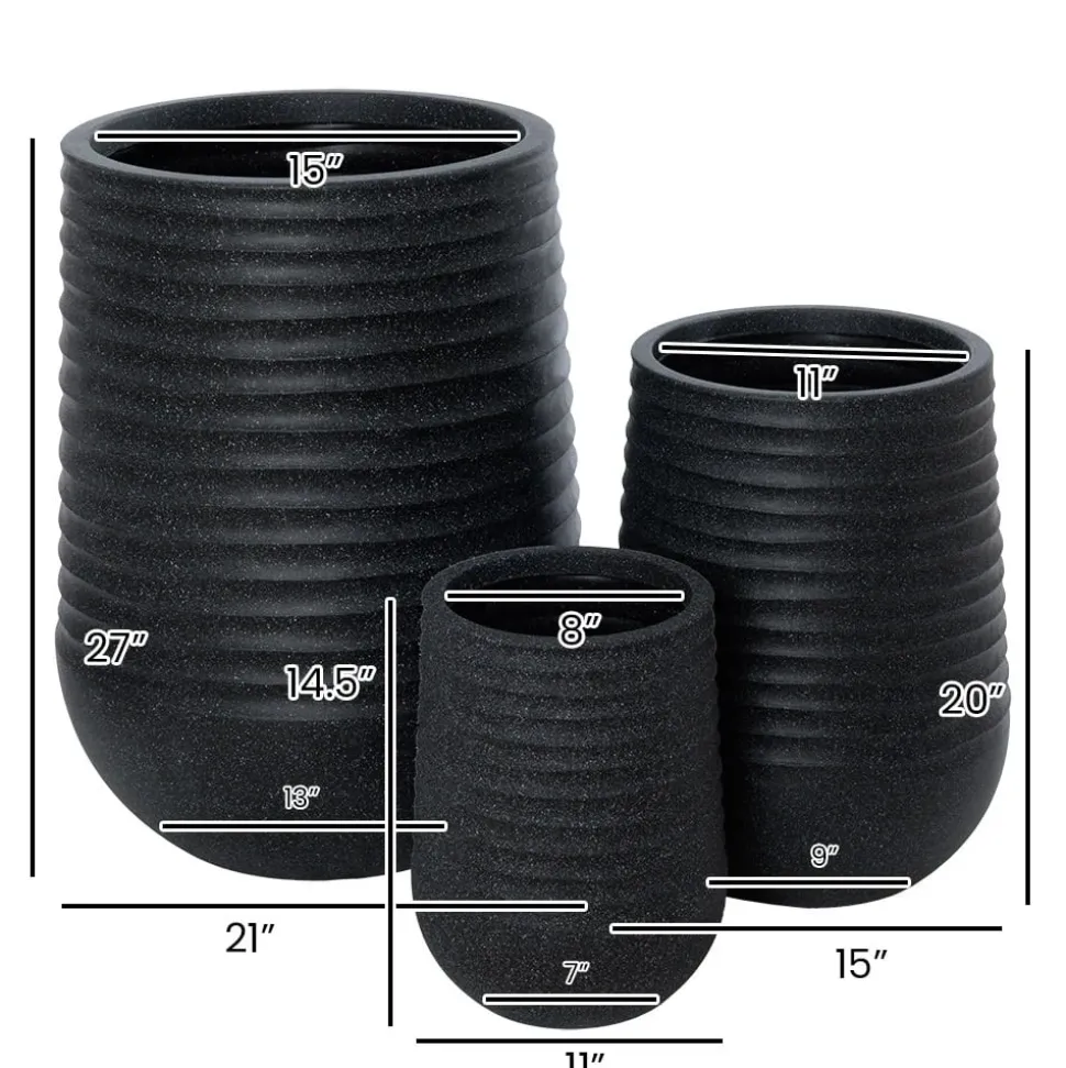 Tall textured black recycled polypropylene planter