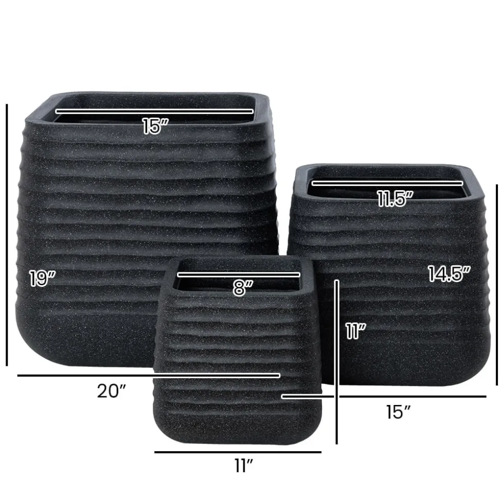 Textured black recycled polypropylene planter