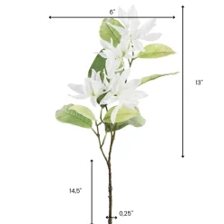 Tige de magnolia blanc artificiel en fleurs, 27,5″