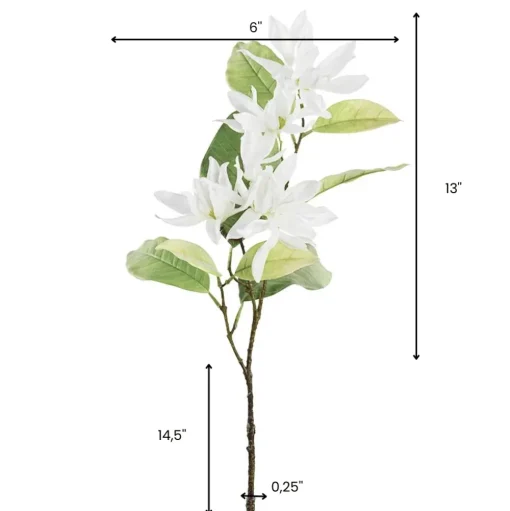 Tige de magnolia blanc artificiel en fleurs, 27,5″
