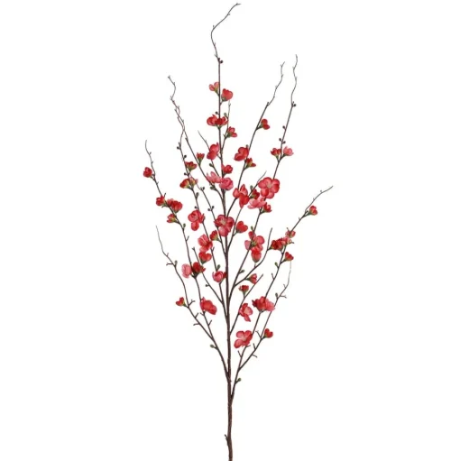 Tige de pêcher rouge artificiel en fleurs, 46″