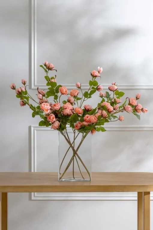 Tige de rose grimpante saumon artificielle, 37″