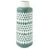 Turquoise vase with geometric details, 18 x 7"