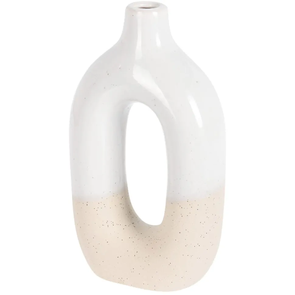 Two-tone stoneware donut vase, 9 x 5"