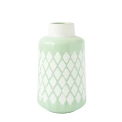 Vase aqua avec motifs géométriques, 12 x 7″