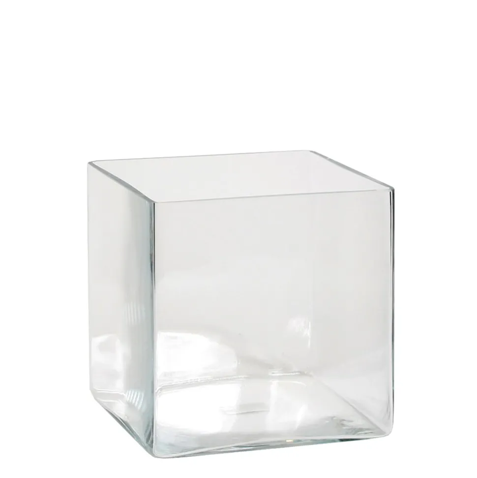 Vase carré en verre fait main, 8 x 8″