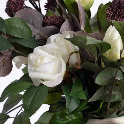 White and burgundy floral arrangement