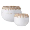 White iron and raffia cachepot