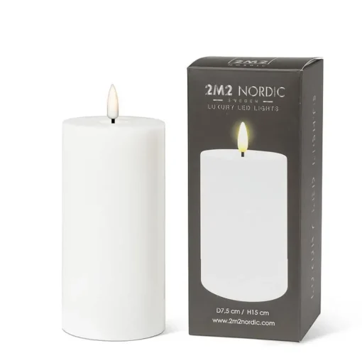 White wax LED candle, 6 x 3"