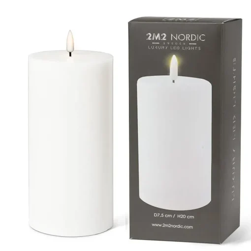 White wax LED candle, 8 x 4"